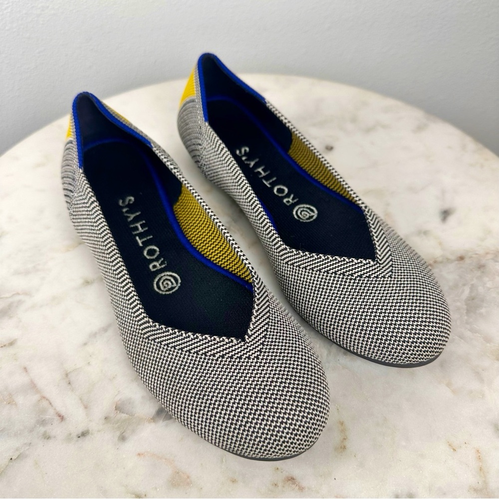 Rothy's The Flat Shale Ribbon Yellow Stripe Round Toe Ballet Flats Shoes Size 7